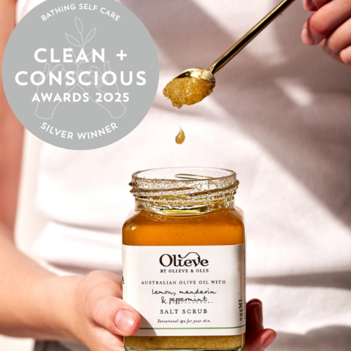 Organic salt scrub in glass jar